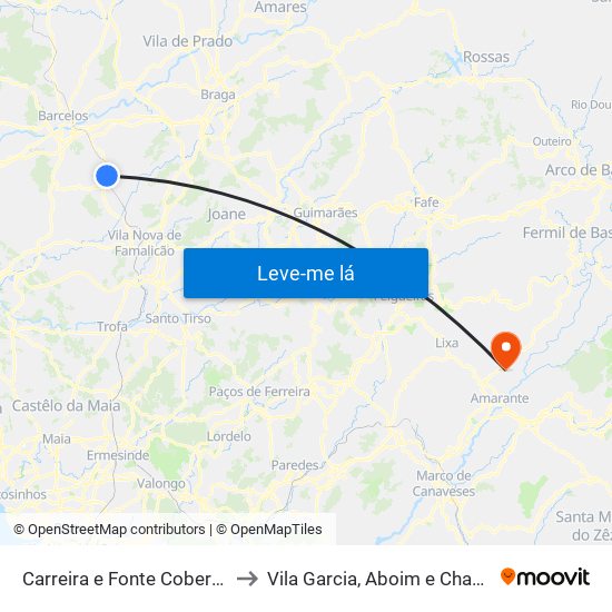 Carreira e Fonte Coberta to Vila Garcia, Aboim e Chapa map