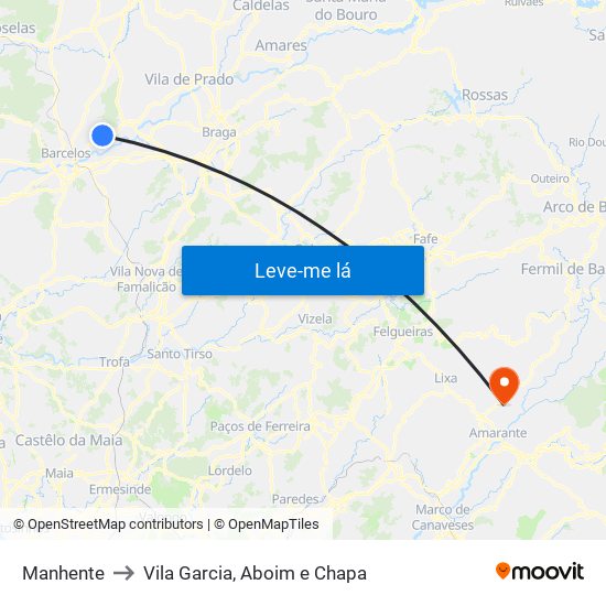 Manhente to Vila Garcia, Aboim e Chapa map