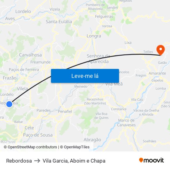 Rebordosa to Vila Garcia, Aboim e Chapa map