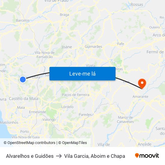 Alvarelhos e Guidões to Vila Garcia, Aboim e Chapa map