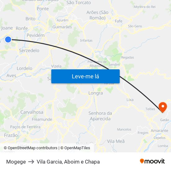 Mogege to Vila Garcia, Aboim e Chapa map