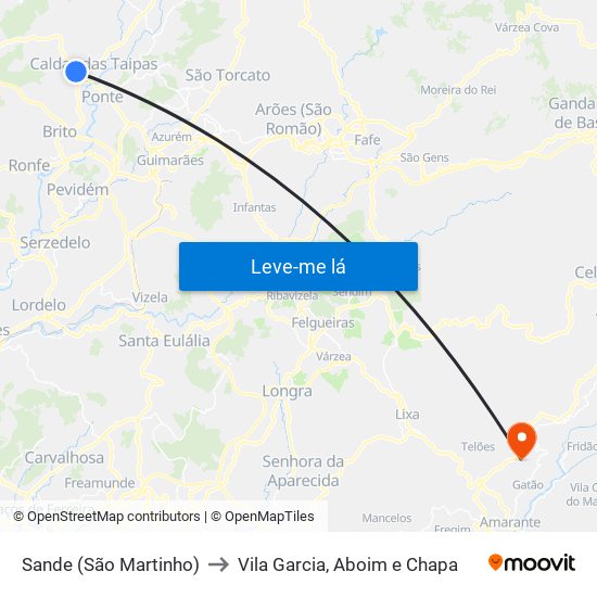 Sande (São Martinho) to Vila Garcia, Aboim e Chapa map