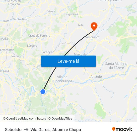 Sebolido to Vila Garcia, Aboim e Chapa map