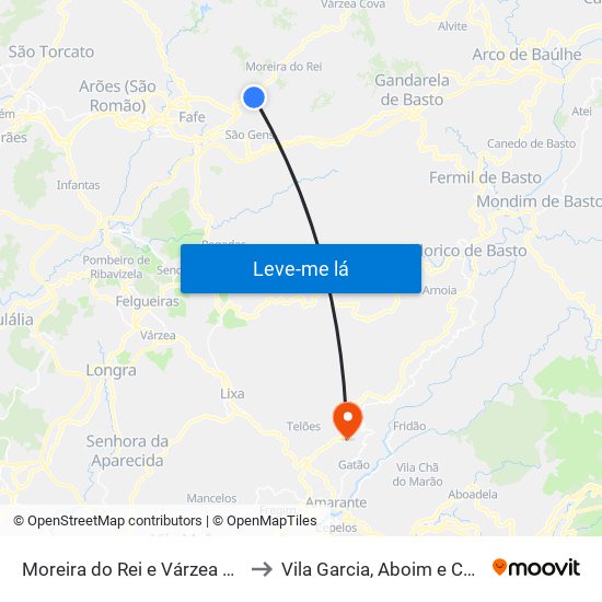 Moreira do Rei e Várzea Cova to Vila Garcia, Aboim e Chapa map