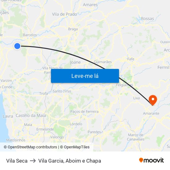 Vila Seca to Vila Garcia, Aboim e Chapa map