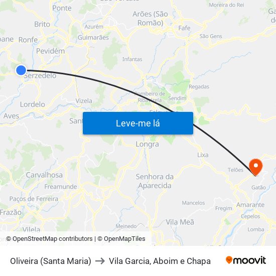 Oliveira (Santa Maria) to Vila Garcia, Aboim e Chapa map