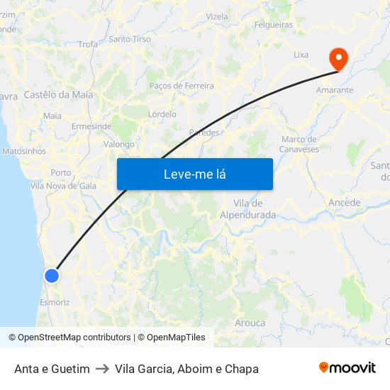 Anta e Guetim to Vila Garcia, Aboim e Chapa map