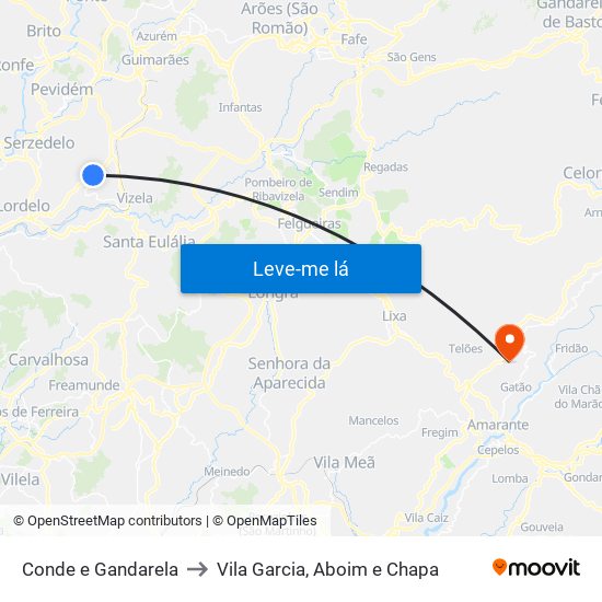 Conde e Gandarela to Vila Garcia, Aboim e Chapa map