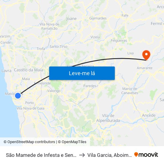 São Mamede de Infesta e Senhora da Hora to Vila Garcia, Aboim e Chapa map