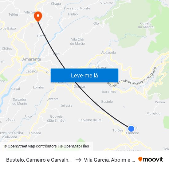 Bustelo, Carneiro e Carvalho de Rei to Vila Garcia, Aboim e Chapa map