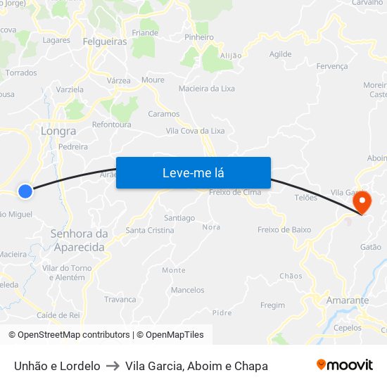 Unhão e Lordelo to Vila Garcia, Aboim e Chapa map