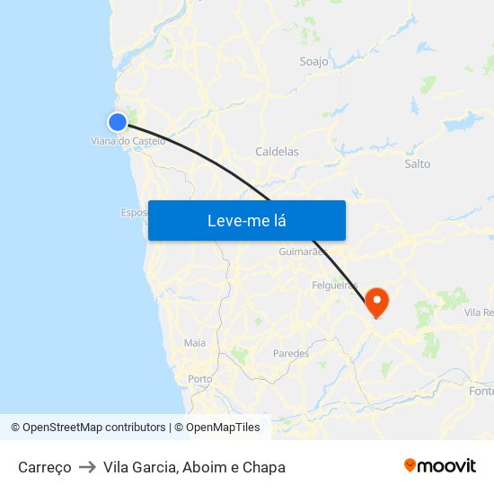 Carreço to Vila Garcia, Aboim e Chapa map