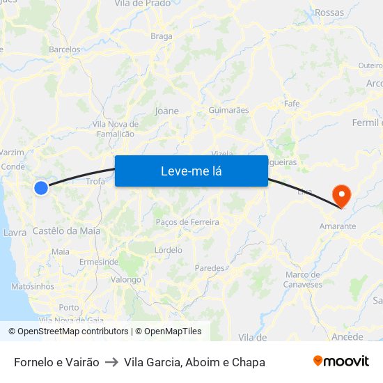 Fornelo e Vairão to Vila Garcia, Aboim e Chapa map