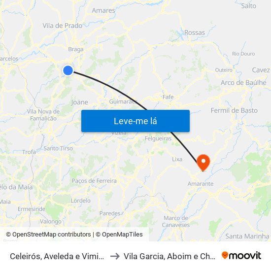 Celeirós, Aveleda e Vimieiro to Vila Garcia, Aboim e Chapa map