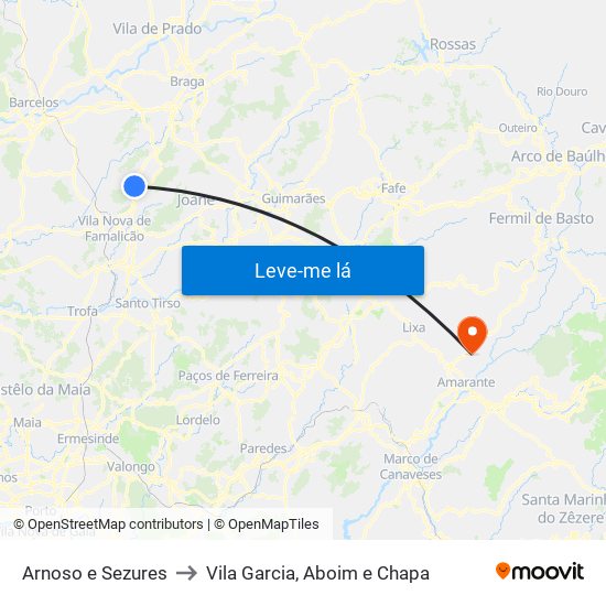 Arnoso e Sezures to Vila Garcia, Aboim e Chapa map