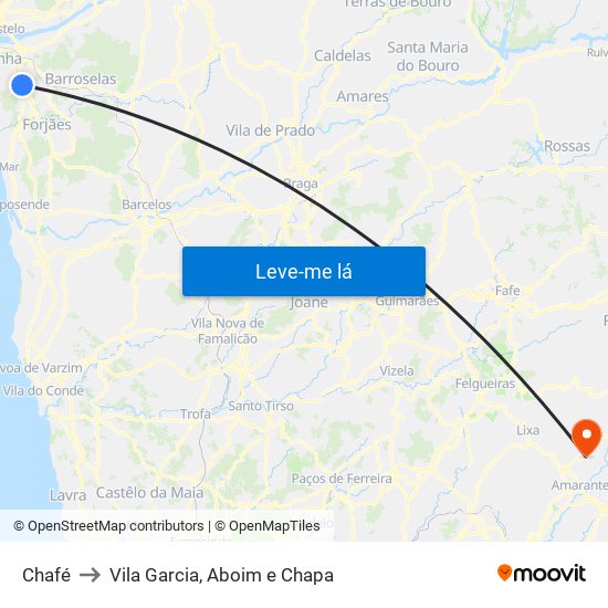 Chafé to Vila Garcia, Aboim e Chapa map