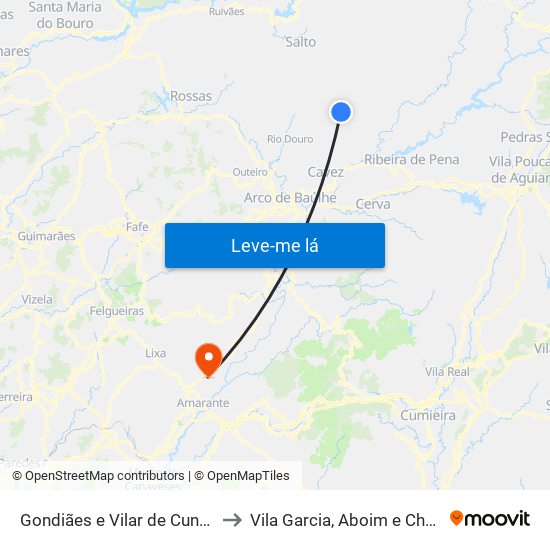 Gondiães e Vilar de Cunhas to Vila Garcia, Aboim e Chapa map