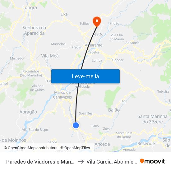 Paredes de Viadores e Manhuncelos to Vila Garcia, Aboim e Chapa map