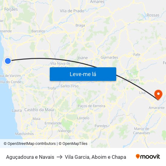 Aguçadoura e Navais to Vila Garcia, Aboim e Chapa map
