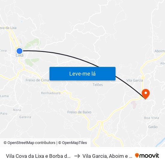 Vila Cova da Lixa e Borba de Godim to Vila Garcia, Aboim e Chapa map