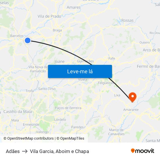 Adães to Vila Garcia, Aboim e Chapa map
