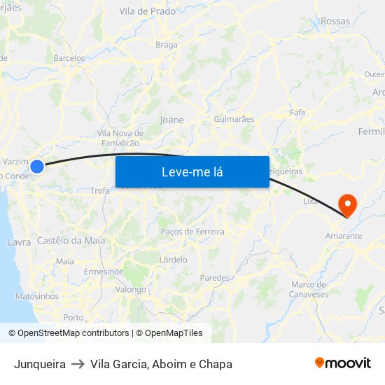 Junqueira to Vila Garcia, Aboim e Chapa map