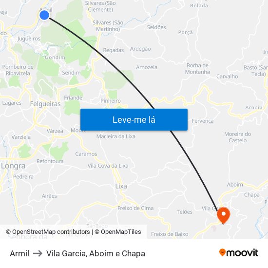 Armil to Vila Garcia, Aboim e Chapa map