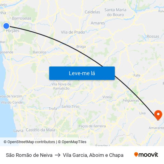 São Romão de Neiva to Vila Garcia, Aboim e Chapa map