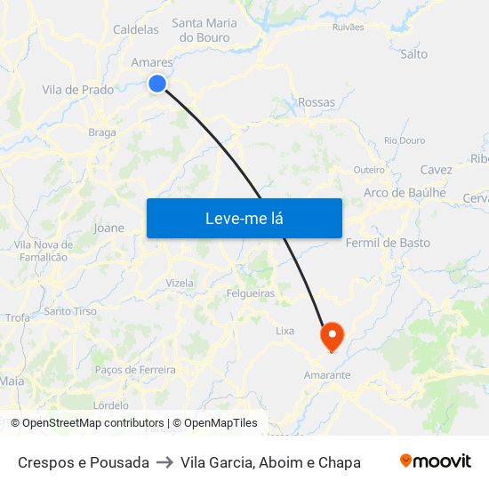 Crespos e Pousada to Vila Garcia, Aboim e Chapa map