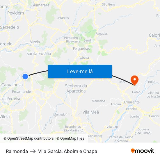 Raimonda to Vila Garcia, Aboim e Chapa map