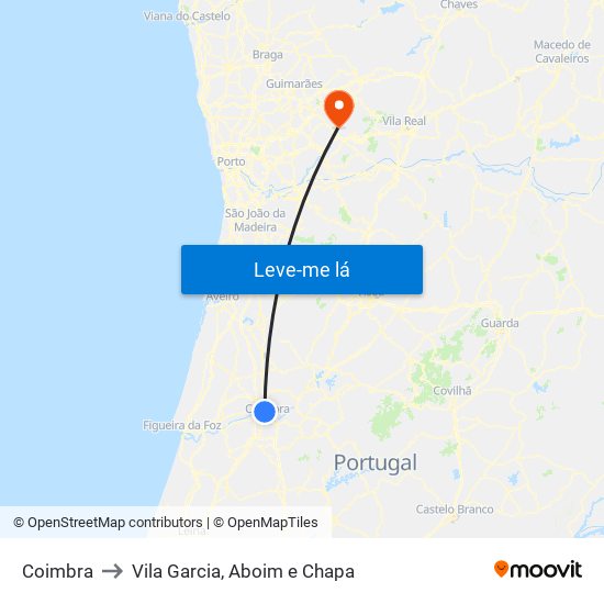 Coimbra to Vila Garcia, Aboim e Chapa map