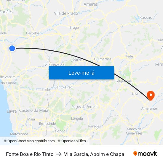 Fonte Boa e Rio Tinto to Vila Garcia, Aboim e Chapa map