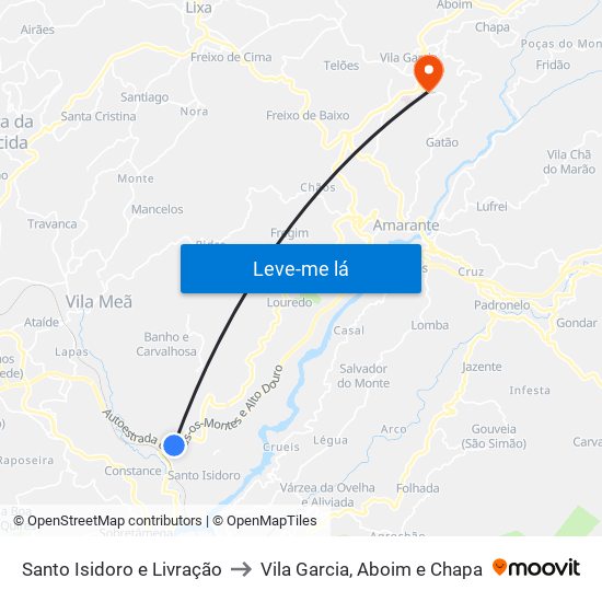Santo Isidoro e Livração to Vila Garcia, Aboim e Chapa map