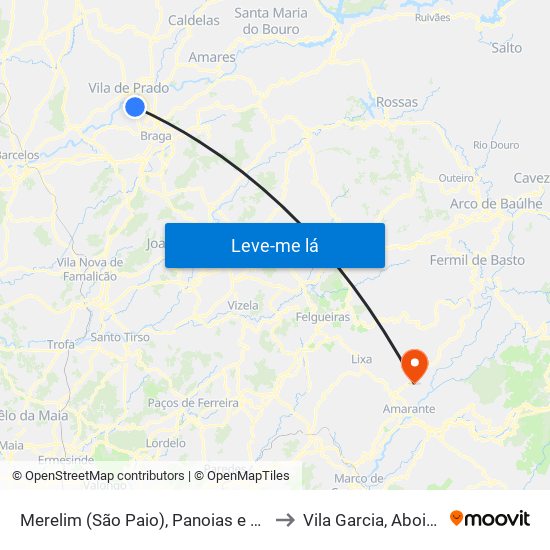 Merelim (São Paio), Panoias e Parada de Tibães to Vila Garcia, Aboim e Chapa map