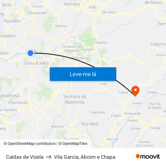 Caldas de Vizela to Vila Garcia, Aboim e Chapa map