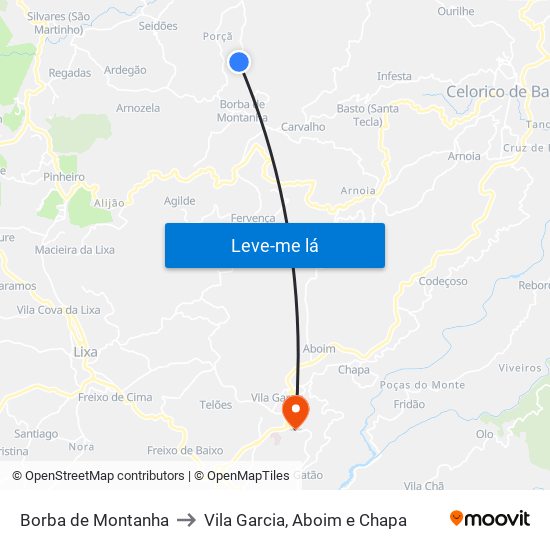 Borba de Montanha to Vila Garcia, Aboim e Chapa map