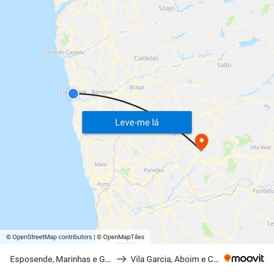 Esposende, Marinhas e Gandra to Vila Garcia, Aboim e Chapa map