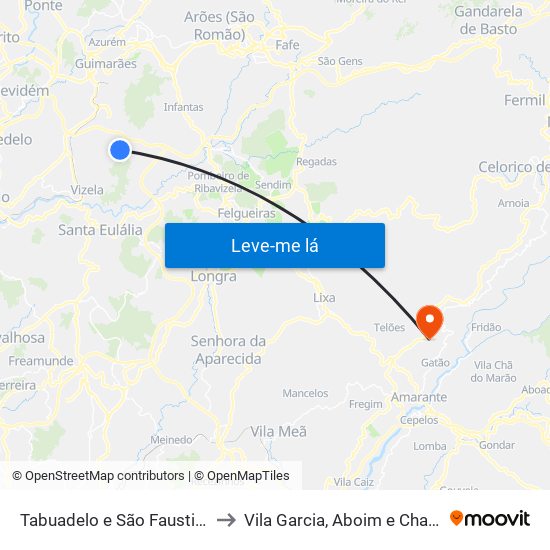 Tabuadelo e São Faustino to Vila Garcia, Aboim e Chapa map