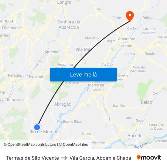 Termas de São Vicente to Vila Garcia, Aboim e Chapa map