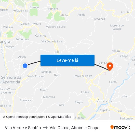 Vila Verde e Santão to Vila Garcia, Aboim e Chapa map