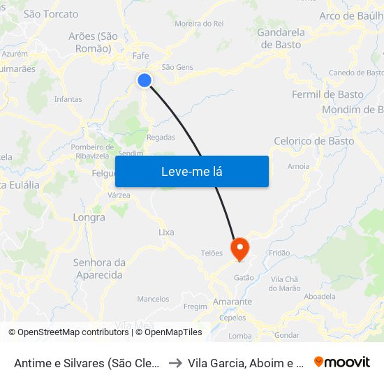 Antime e Silvares (São Clemente) to Vila Garcia, Aboim e Chapa map