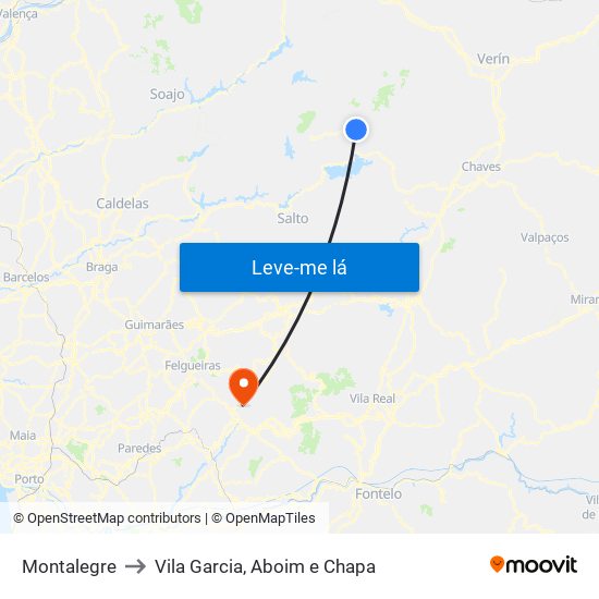 Montalegre to Vila Garcia, Aboim e Chapa map