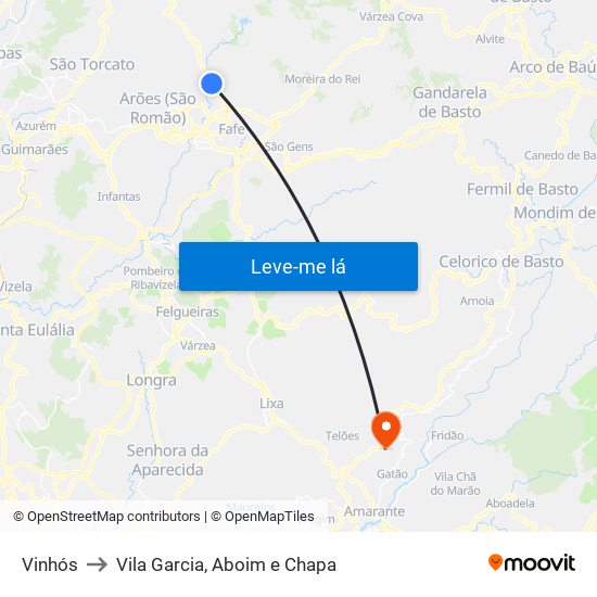 Vinhós to Vila Garcia, Aboim e Chapa map