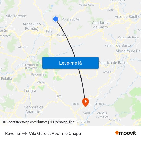 Revelhe to Vila Garcia, Aboim e Chapa map