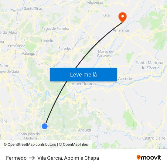 Fermedo to Vila Garcia, Aboim e Chapa map