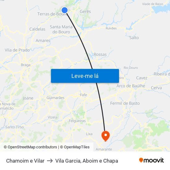 Chamoim e Vilar to Vila Garcia, Aboim e Chapa map