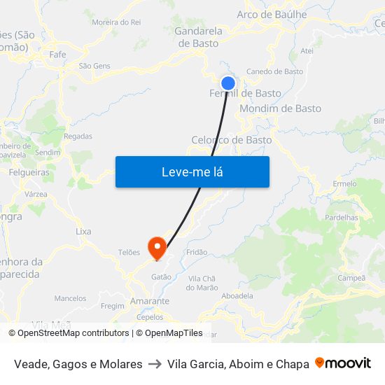 Veade, Gagos e Molares to Vila Garcia, Aboim e Chapa map