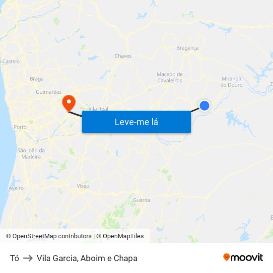 Tó to Vila Garcia, Aboim e Chapa map