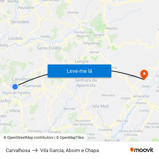 Carvalhosa to Vila Garcia, Aboim e Chapa map