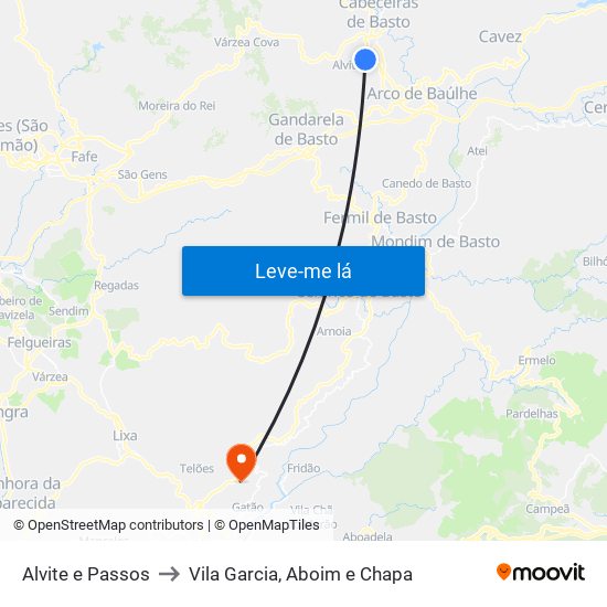 Alvite e Passos to Vila Garcia, Aboim e Chapa map